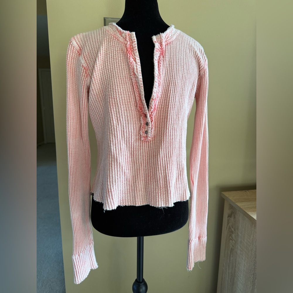 Free People Peach Waffle Knit Top